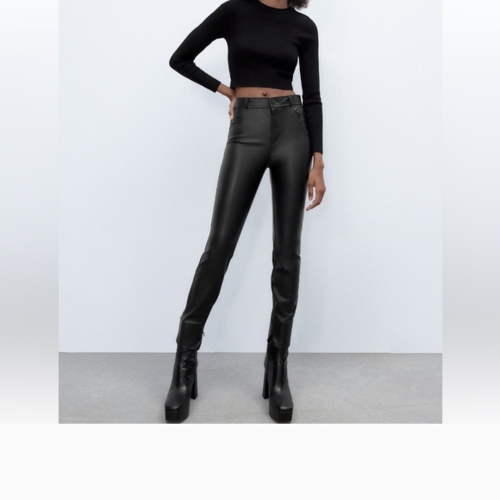 Zara Black Faux Leather High-Rise Skinny Pants